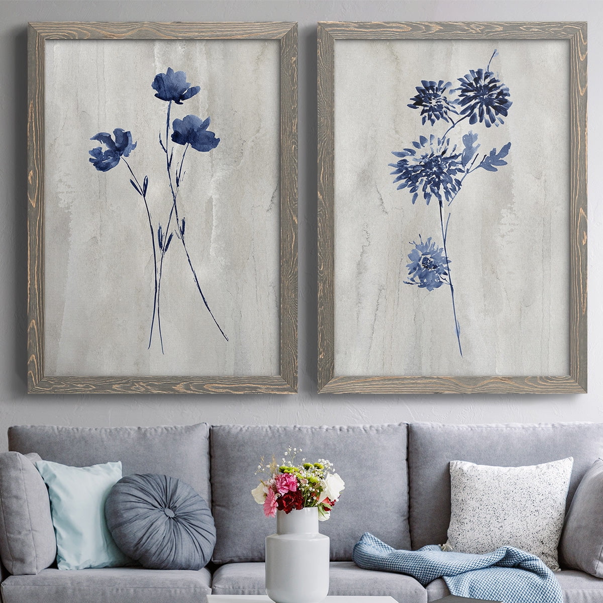 Indigo Botanical III - Premium Framed Canvas 2 Piece Set - Ready to Hang