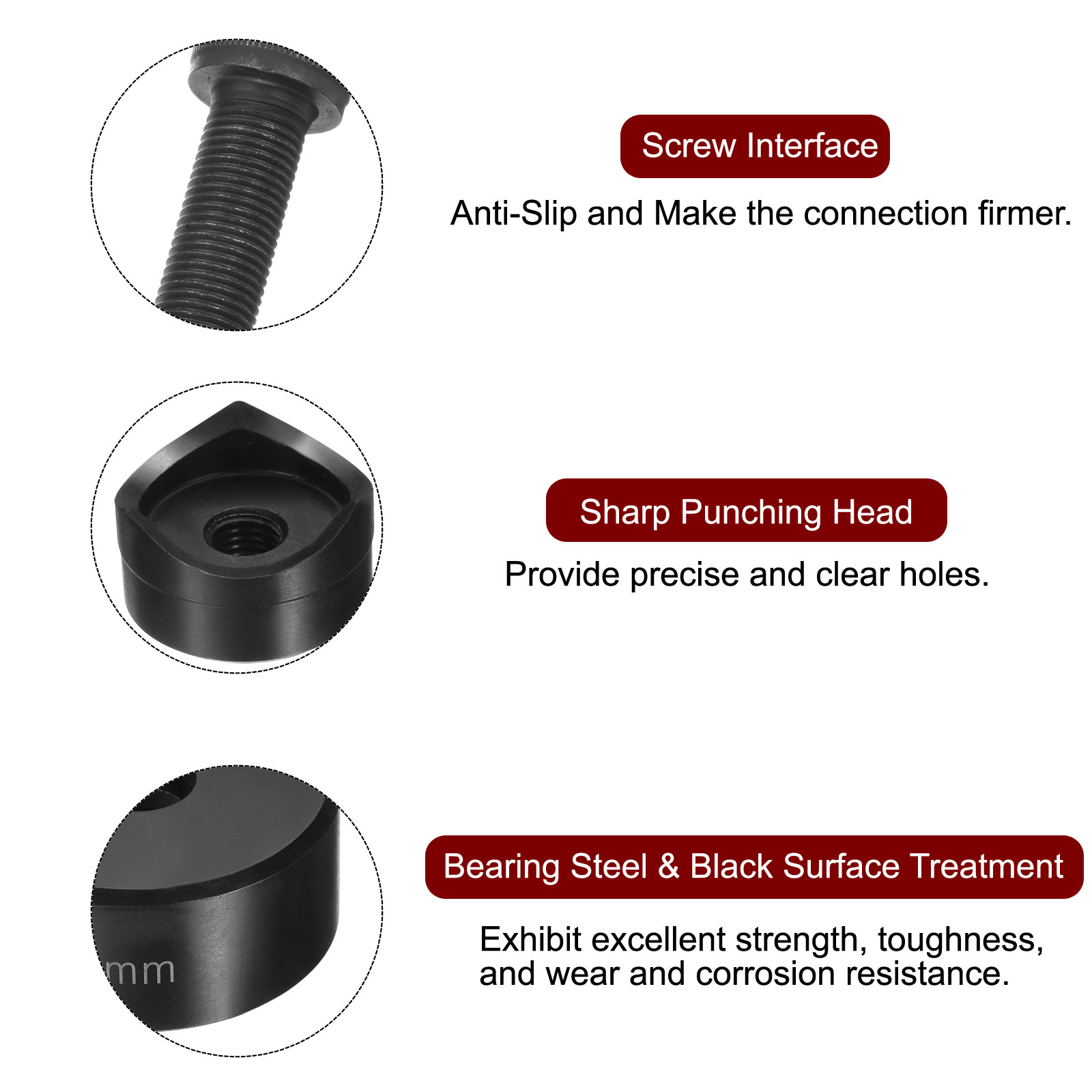 Sheet Metal Punch Hole Punch 40mm Bearing Steel Precise Cutting Manual Knockout Kit with External Hex Shank for Metal Steel Plate Sink Stainless Steel, Black