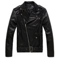 thumbnail image 2 of Spring Men's Long Sleeves Cable-stayed Zipper Leather Solid Color PU Coat, 2 of 5
