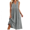 thumbnail image 3 of Summer Dresses for Women Sleeveless V Neck Loose Lightweight Travel Plain Long Maxi Casual Dress with Pcokets, 3 of 5