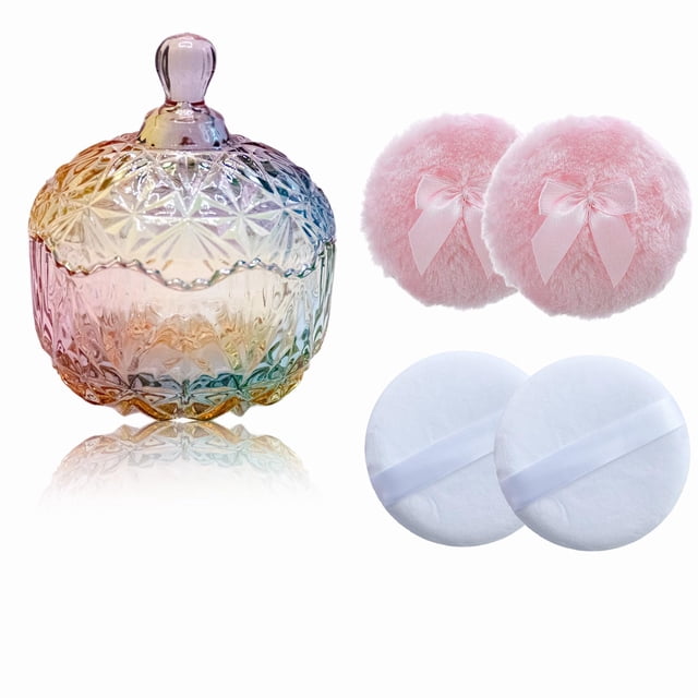 Set Powder Puff Qopoto de 5 piezas con estuche de cristal