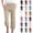 #02 Khaki, variant on Women 3/4 Length Wide Leg Capris Pants Casual Comfy Drawstring Elastic Waist Pants with Side Pockets, Light Gray S
