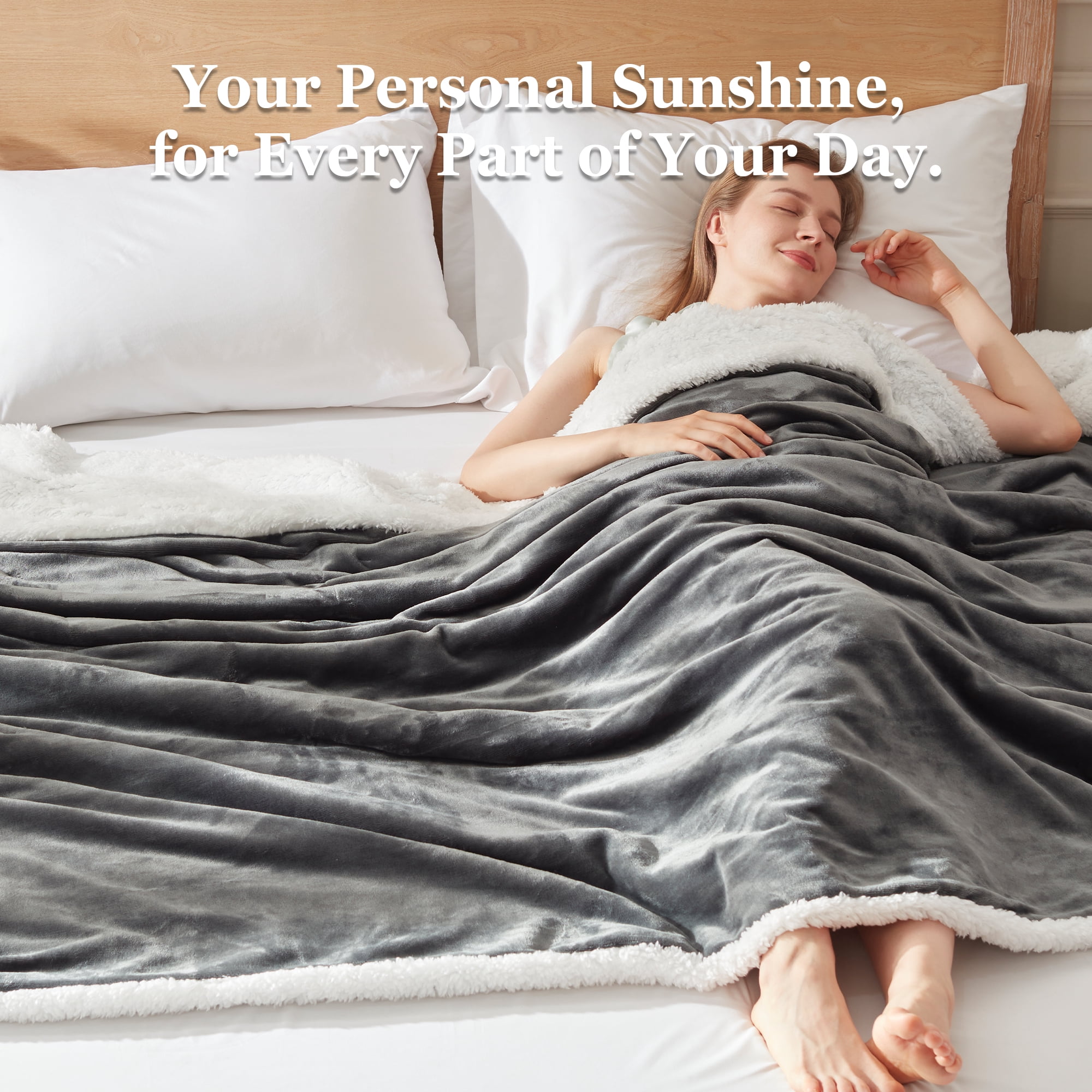 COZY@HOME Electric Blanket, Sherpa and Flannel Throw Size 50"x60", London Grey，Fast Heating 6 Heating Levels & 4H Auto-Off, Machine Washable