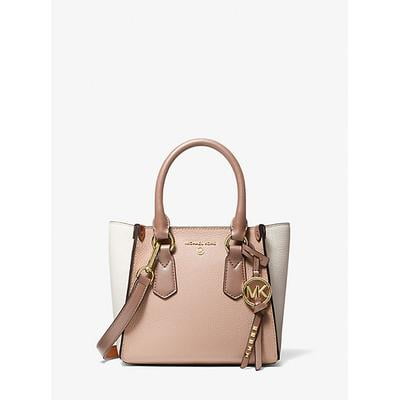 Michael Kors Kris Small Color-Block Pebbled Leather Satchel,Soft Pink/Cream/Fawn