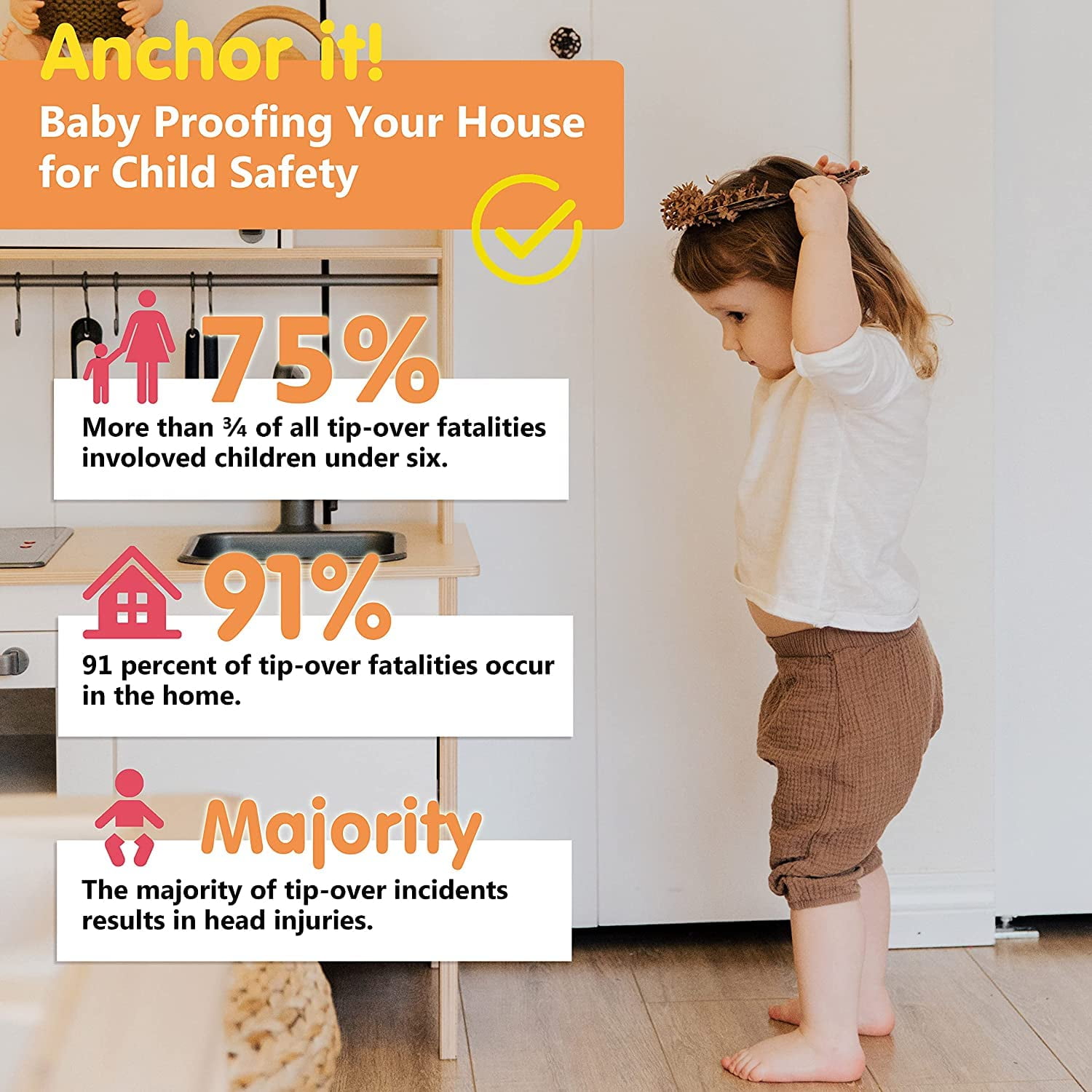 4our Kiddies Furniture Anchors Anti Tip Furniture Straps For Baby Proofing, Secure 400 Pound Furniture To Wall Prevent Falling Earthquake Straps For Child Safety 10 Pack Black 2