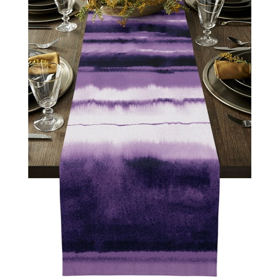 Table Runner Dresser Scarves 72 Inch Long, Watercolor Purple Ombre on White Linen Dining Table Runners Minimalist Abstract Stripe Line Tabletop Scarf for Wedding Holiday Party Kitchen