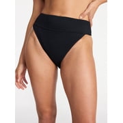 Women's and Women's Plus Size Crinkle High Rise High Leg Cheeky Bikini Bottoms, Sizes XS-3X