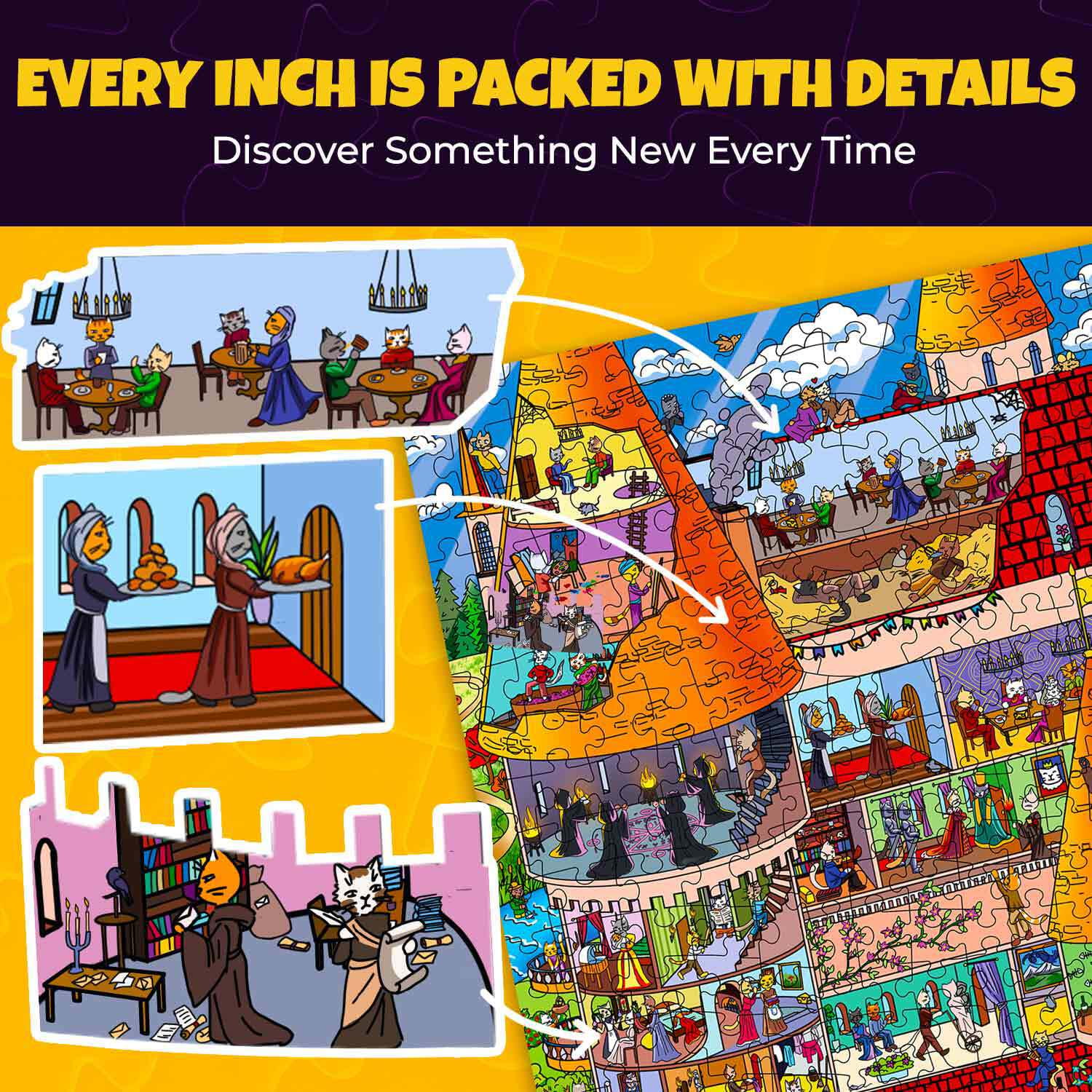 Quokka Jigsaw Puzzles for Adults - 1000 Piece Puzzles Knightly Cats with Extra Fun in Premium Box