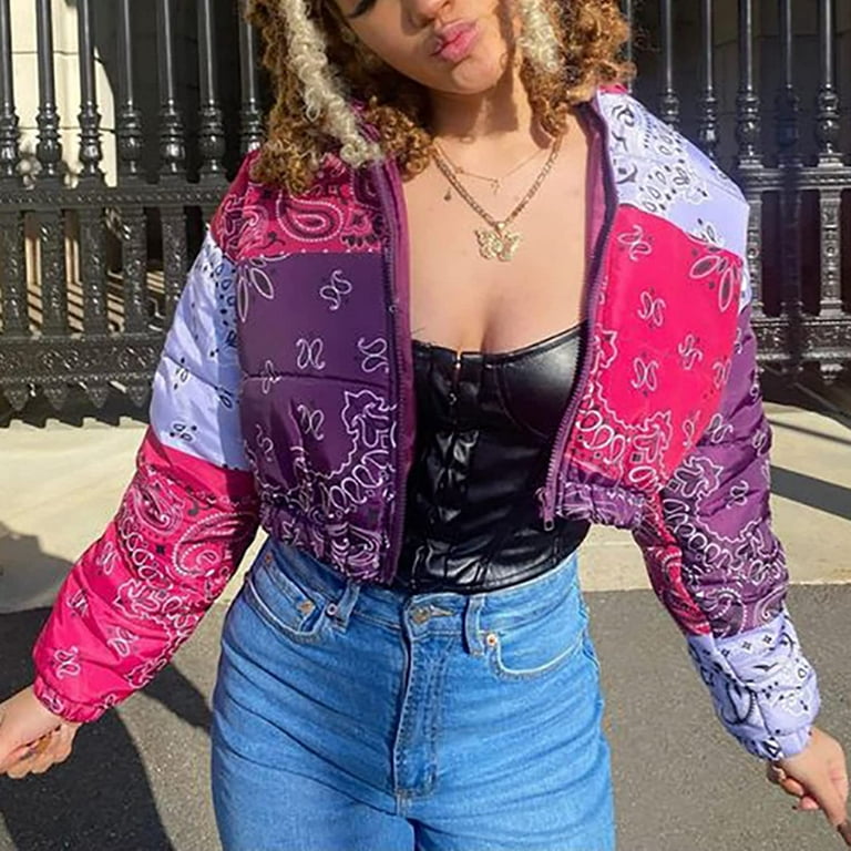 DanceeMangoos Cropped Puffer Bandana Jacket Cute Bubble Jackets