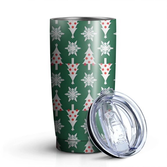 20oz Tumblers Green Christmas Tree and Snowflake Pattern Stainless Steel Vacuum Insulated Double Wall Travel Tumbler Cups Mug with Lid and Straw,Cleaning Brush for Cold & Hot Drinks