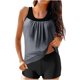 thumbnail image 1 of Traje de Baño de Dos Piezas Color Bloque Sólido Strappy Back Set, Traje de Baño Torso Largo con Sujetador Extraíble Y Pantalones Cortos de Cintura Alta, 1 of 5