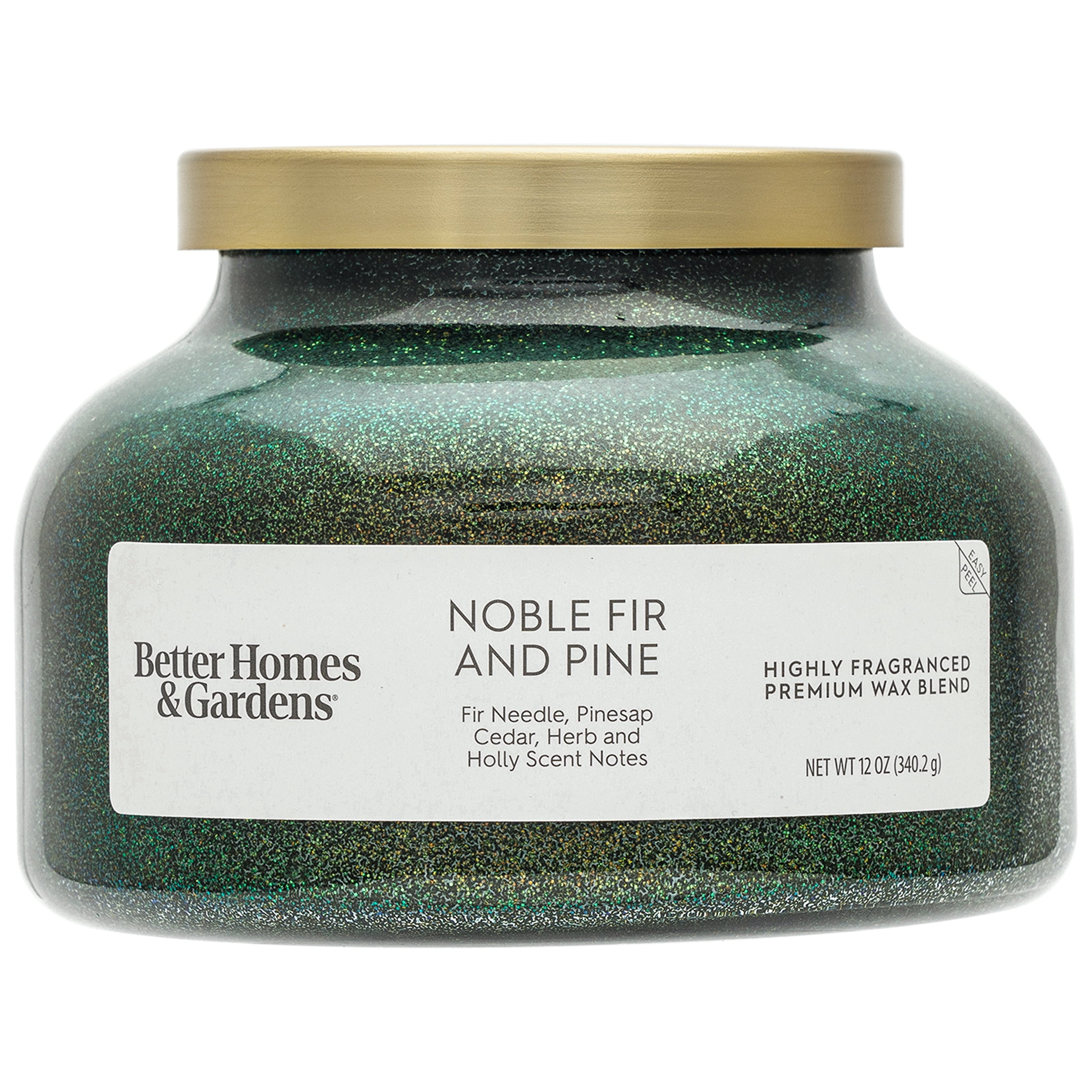 Better Homes & Gardens 1-Wick Holiday Scented Glitter Jar Candle, Noble Fir and Pine, 12oz.