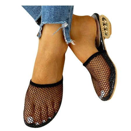 

A1 new home gifts for home Women s Ladies Fashion Vintage Mesh Hollow Out Slip On Outdoor Slippers Shoes Mesh Black