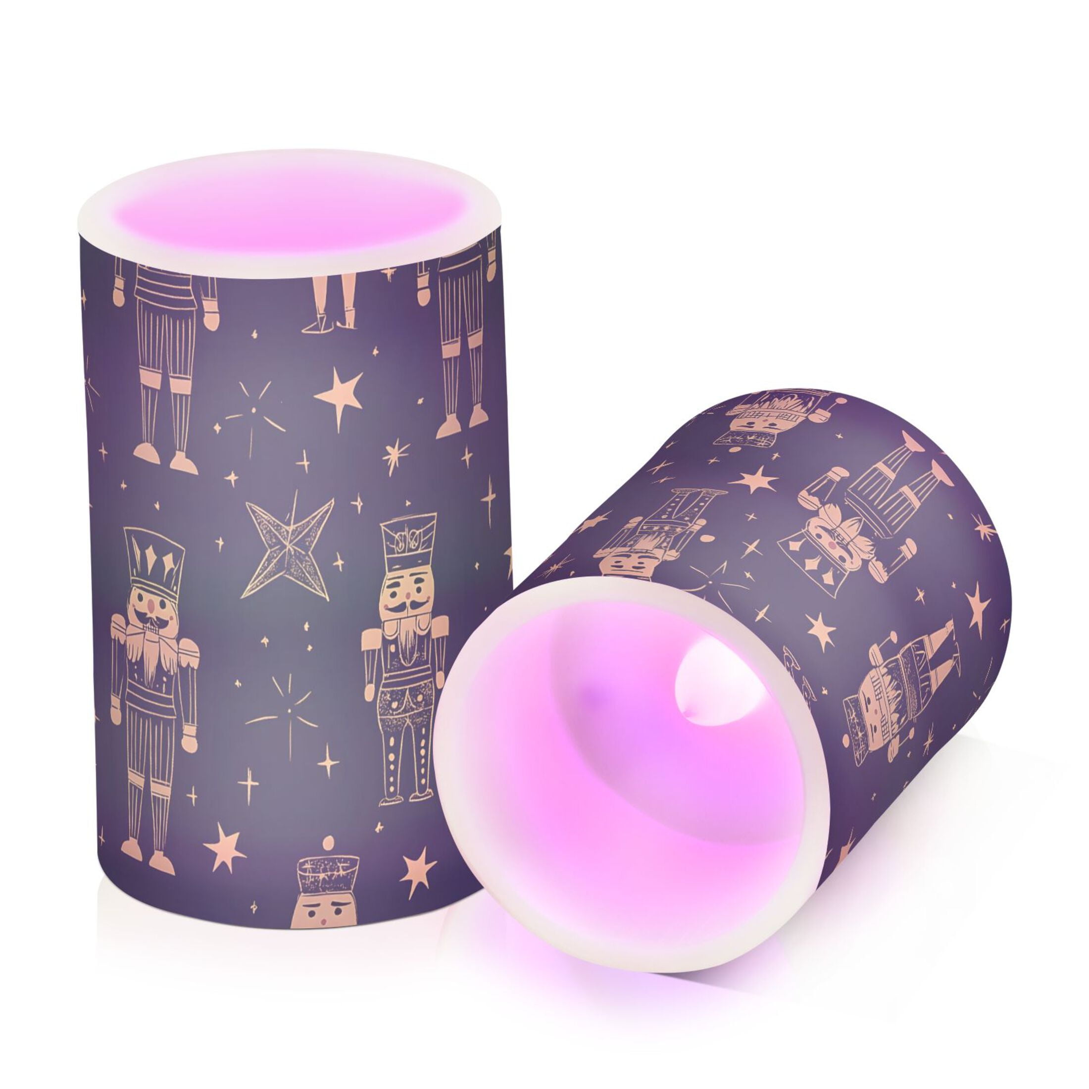 Gold Nutcracker Dark Blue Background Pattern Flickering Flameless Candles Battery Operated with Remote Timer LED Pillar Candles Set of 2