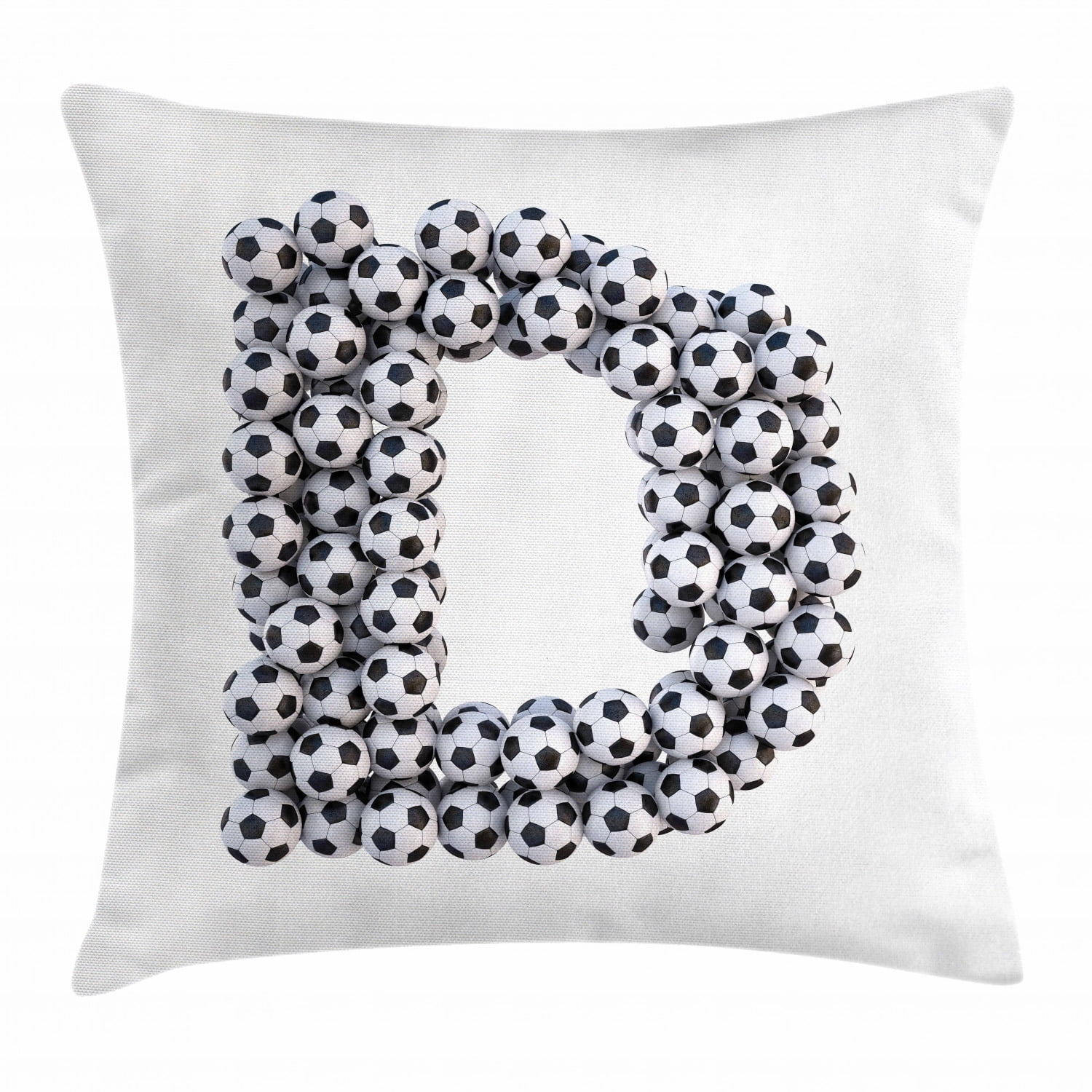 Letter D Throw Pillow Cushion Cover, Soccer Balls in the Form of
