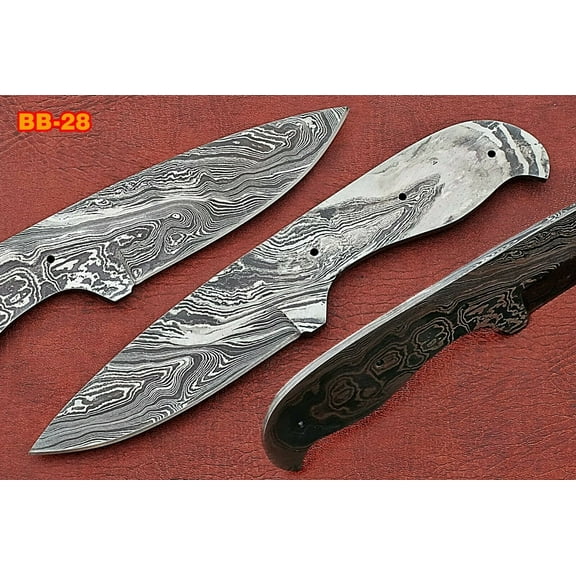 8" drop point Damascus steel blank blade pocket knife with 3.75" cutting