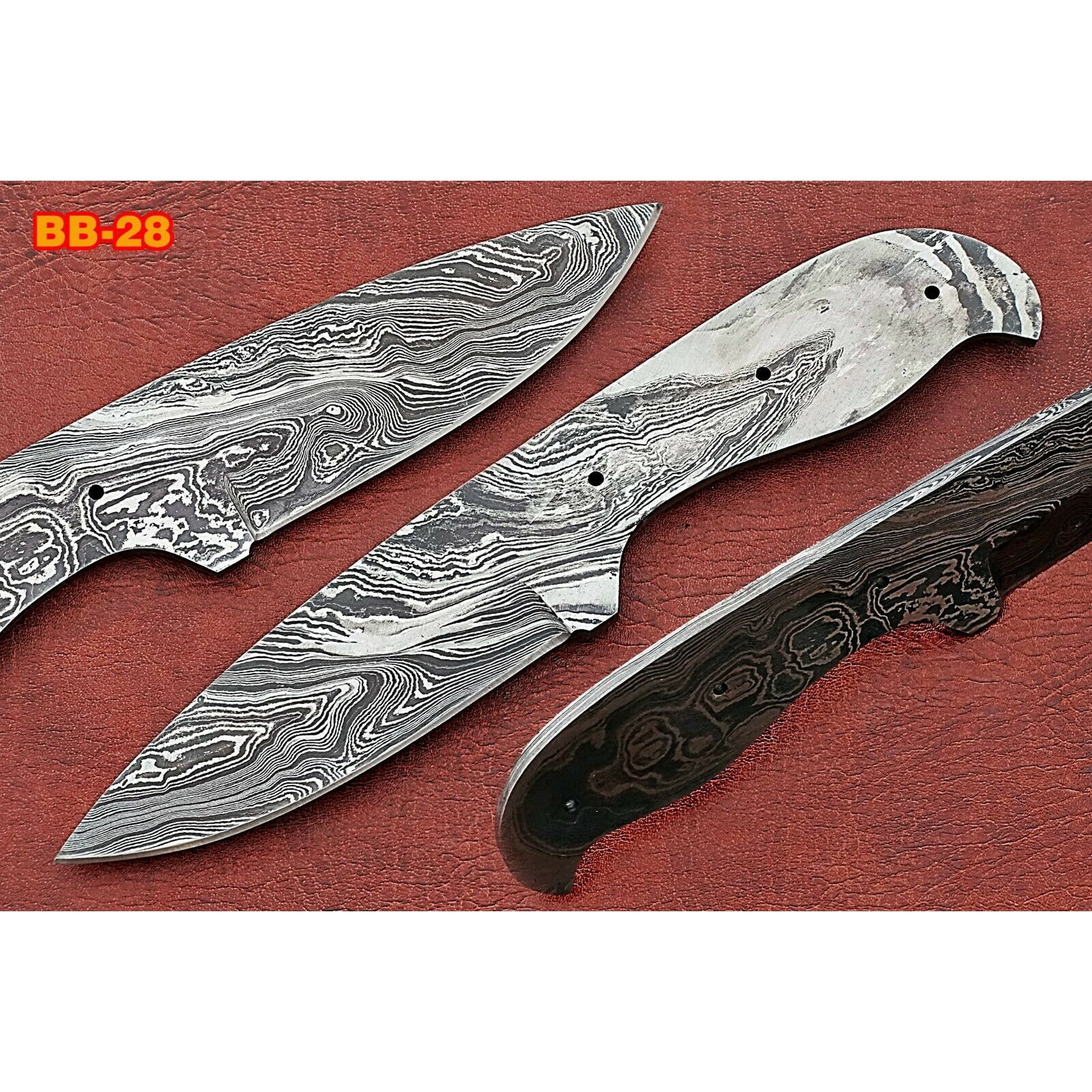 8 drop point Damascus steel blank blade pocket knife with 3.75 cutting