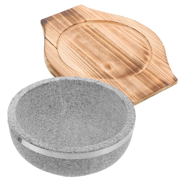 Luxshiny 1 Set Pots For Cooking Korean Stone Bowl With Wood Base Kitchen Use