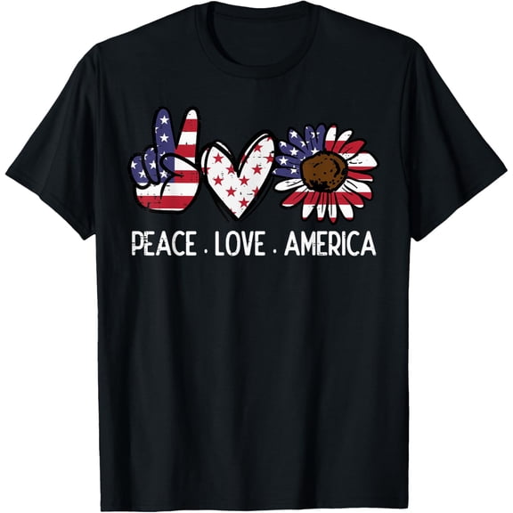 Peace Love America US Flag Fourth Womens 4th Of July Patriot T-Shirt