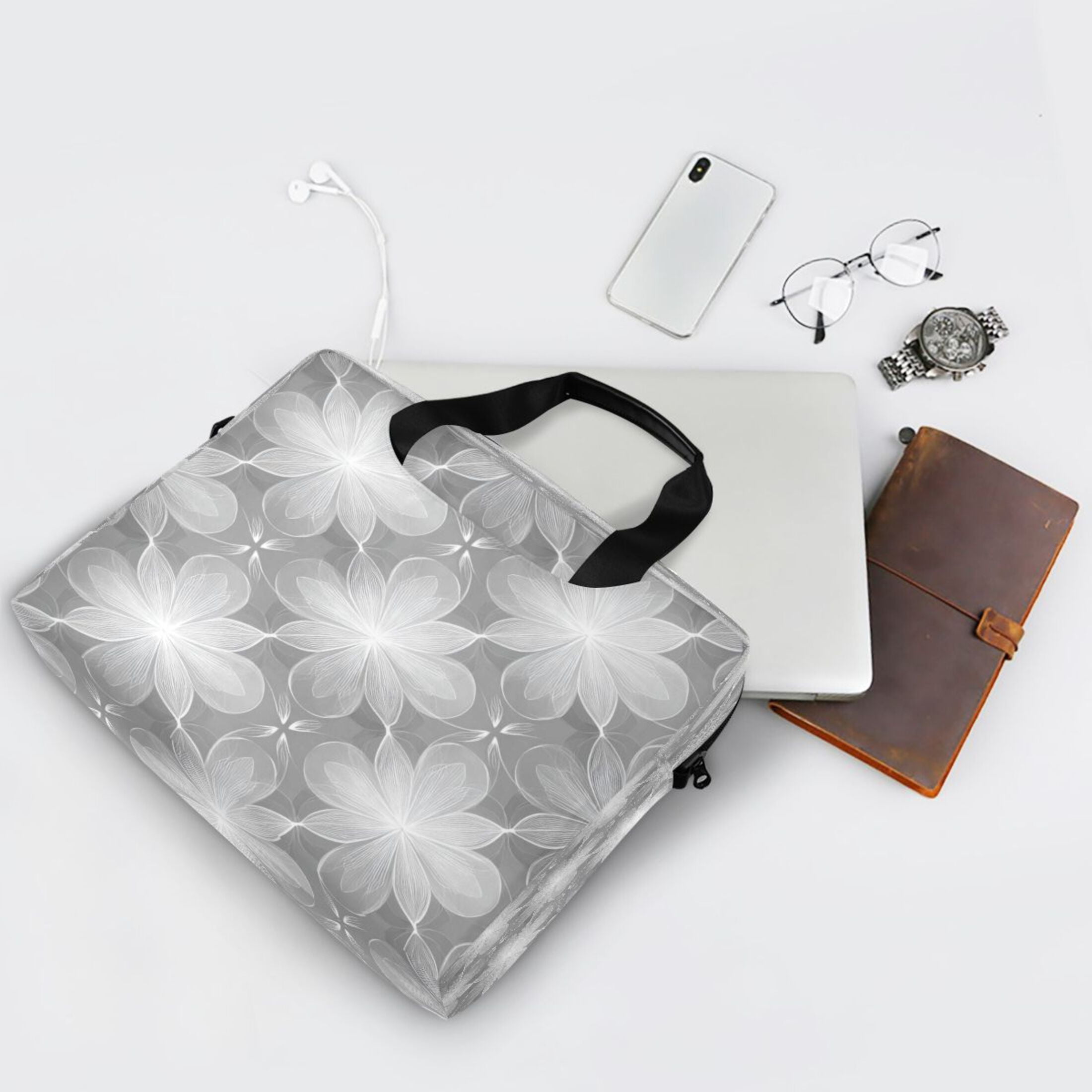 Laptop Bag Laptop Briefcase 15.7 x 3 x 11.8 Inches Laptop Bag Briefcases Laptop Storage Travel Laptop Bag Work Laptop Bag Silver Flower Seamless