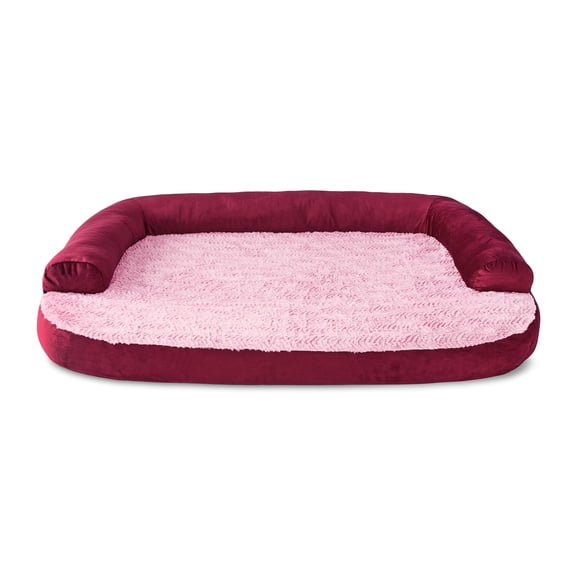 Vibrant Life Extra Large Round Corner Sofa Style Dog Bed, Red, 35" x 48"