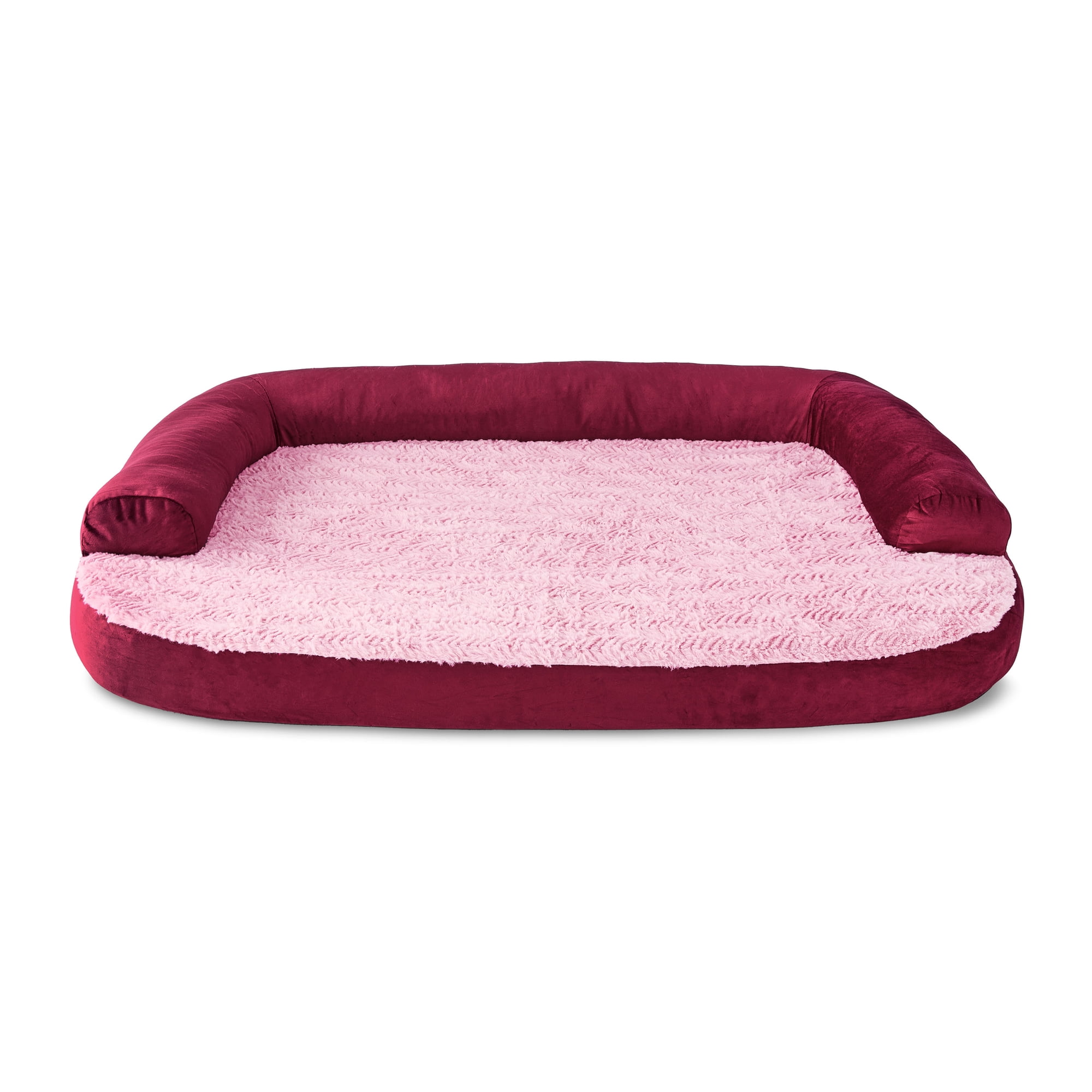 Vibrant Life Extra Large Round Corner Sofa Style Dog Bed, Red, 35" x 48"