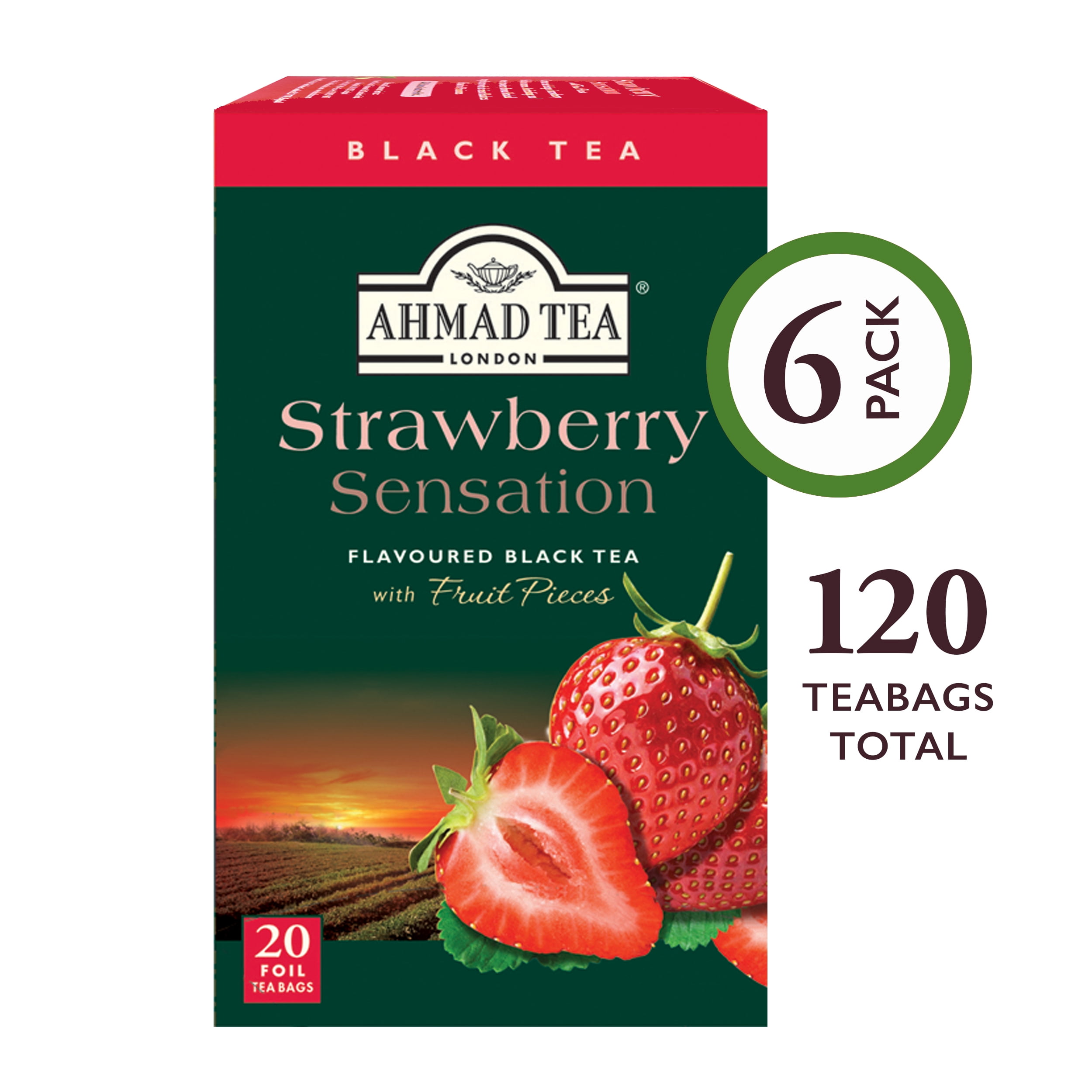 Ahmad Tea Strawberry Sensation Black Tea Bags, 120 Ct (6 Boxes of 20)