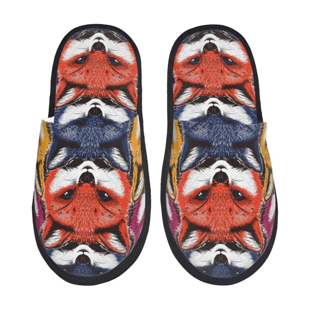 Fotbe Fox Face Pantuflas Peludas para Mujer con Estampado, Zapatillas de Peluche, Zapatos de Invierno para Casa, Uso Interior y Exterior-Medium