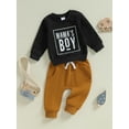 thumbnail image 5 of Aojekbee Baby Boys Pants Set, Long Sleeve Crew Neck Letters Print Sweatshirt with Elastic Waist Sweatpants Infant Clothes, 5 of 10