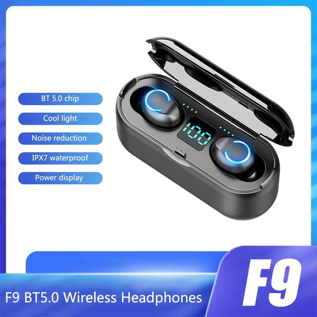 F9 BT5.0 Auriculares inalámbricos Luz fría Reducción de ruido Control táctil IPX7 Caja de carga MABOTO Audífonos inalámbricos