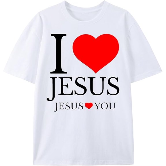 Greennink I Love Jesus Heart Graphic T-Shirt, Unisex Christian Faith Religious Short Sleeve Tee