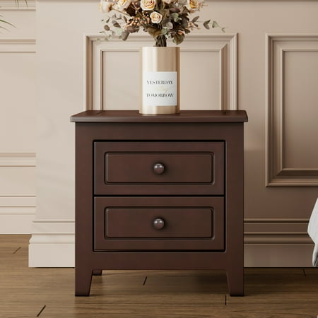 Bellemave Modern American Retro Style Nightstand with Drawers Mid Century Classic Bedside Table Small Floor Cabinet Sofa End Table 2-Drawer Nightstand for Bedroom, Dark Walnut Brown