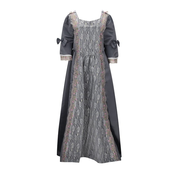 FYEGRE Elegant Women Gothic Style Midi Dress Plus Size Long Flare Sleeve A-Line Party Dress Fashion Grey XXL