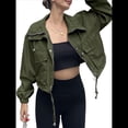 thumbnail image 3 of Chaqueta Corta para Mujer, Anorak Utilitario Extragrande con Cremallera y Bolsillos Verde XL, 3 of 8