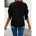 thumbnail image 7 of Work Office Blouses for Women Lace Crochet V Neck Elegant Tshirts Solid Bell Sleeve Basic Tops Casual Summer Tunics, 7 of 7