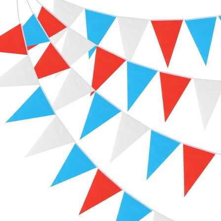 Uxcell 100ft Pennant Banners Flags String Hanging Triangle Bunting DIY Flags for Party Red Blue White 60 Pcs