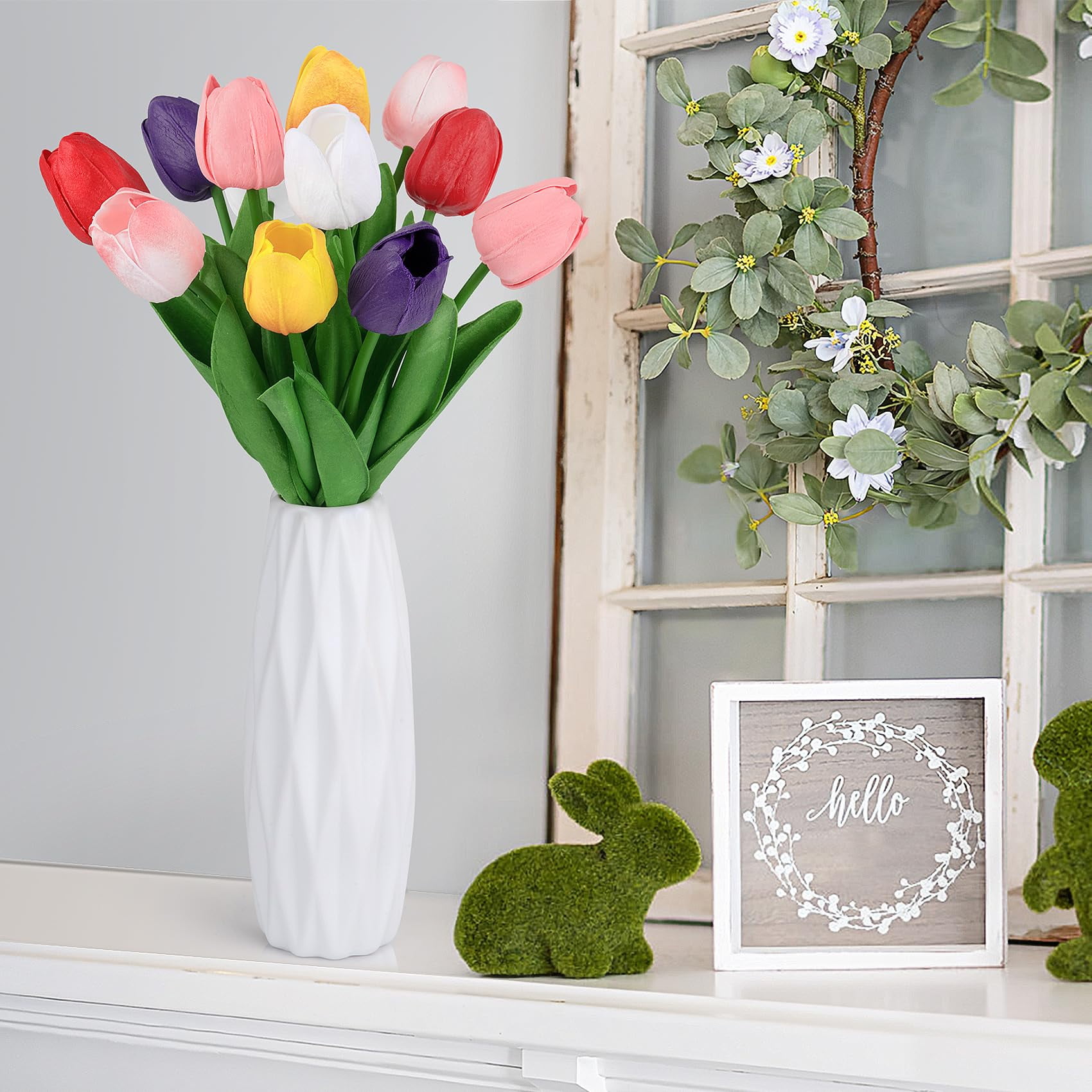 Trianu 30Pcs Artificial Tulips Fake Tulips Flowers 13" Slik Tulips Artificial Flowers Real Touch Tulips for Spring Easter Decor Mother's Day Wedding Bouquet (Multicolor 2)