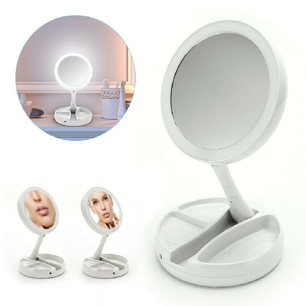 Makeup Mirror Led Light Up Double Side Folding 10x Magnifying Tabletop Portable Com Makeup Mirror Led Light Up Double Side, Tabletop Light Up Makeup Mirror