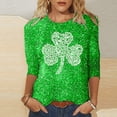 thumbnail image 2 of XIAONU Womens Shamrock Print Glitter Blouse 3/4 Sleeve Crew Neck Sequin Top Festive St. Patrick'S Day Party Casual Shirts, 2 of 5
