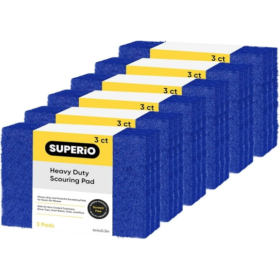 Scouring Pad Non-Scratching Scrubber Non-Scratch Cleaning Scrub Pads Heavy Duty Scouring Pad Reusable Kitchen Scrubbing Pad Pack of 18 Blue, by Superio