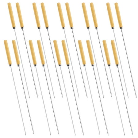 FENGGUIQU 1Set Barbecue Skewers Stainless Steel Plated Silver with Flat Meat Skewers and Round Vegetable Picks