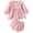 Pink, variant on Baby Girl Outfits Solid Lace Ruffle Long Sleeve Romper Bodysuit and Shorts 2Pc Set Baby Clothes for Girls White 12-18 Months