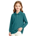 thumbnail image 2 of Girls School Uniform Long Sleeve Polo Shirt Kids Collared Golf Pique Polo Shirts Back to School Fall Clothes Army Green,2-3 Years, 2 of 8