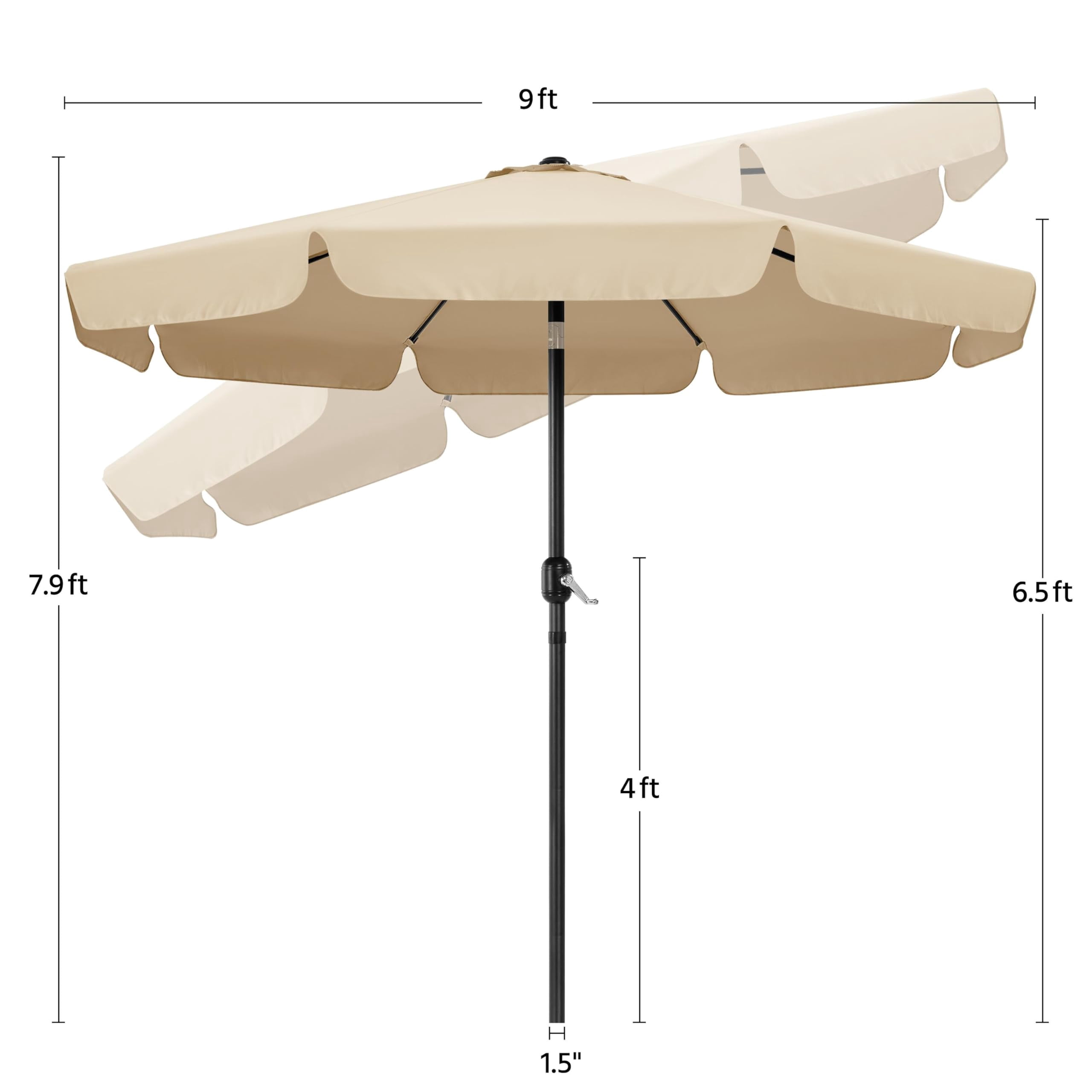 9ft outdoor patio umbrella, 8 ribs market umbrella with push button tilt and crank, durable canopy for garden deck balcony beach pool, brown