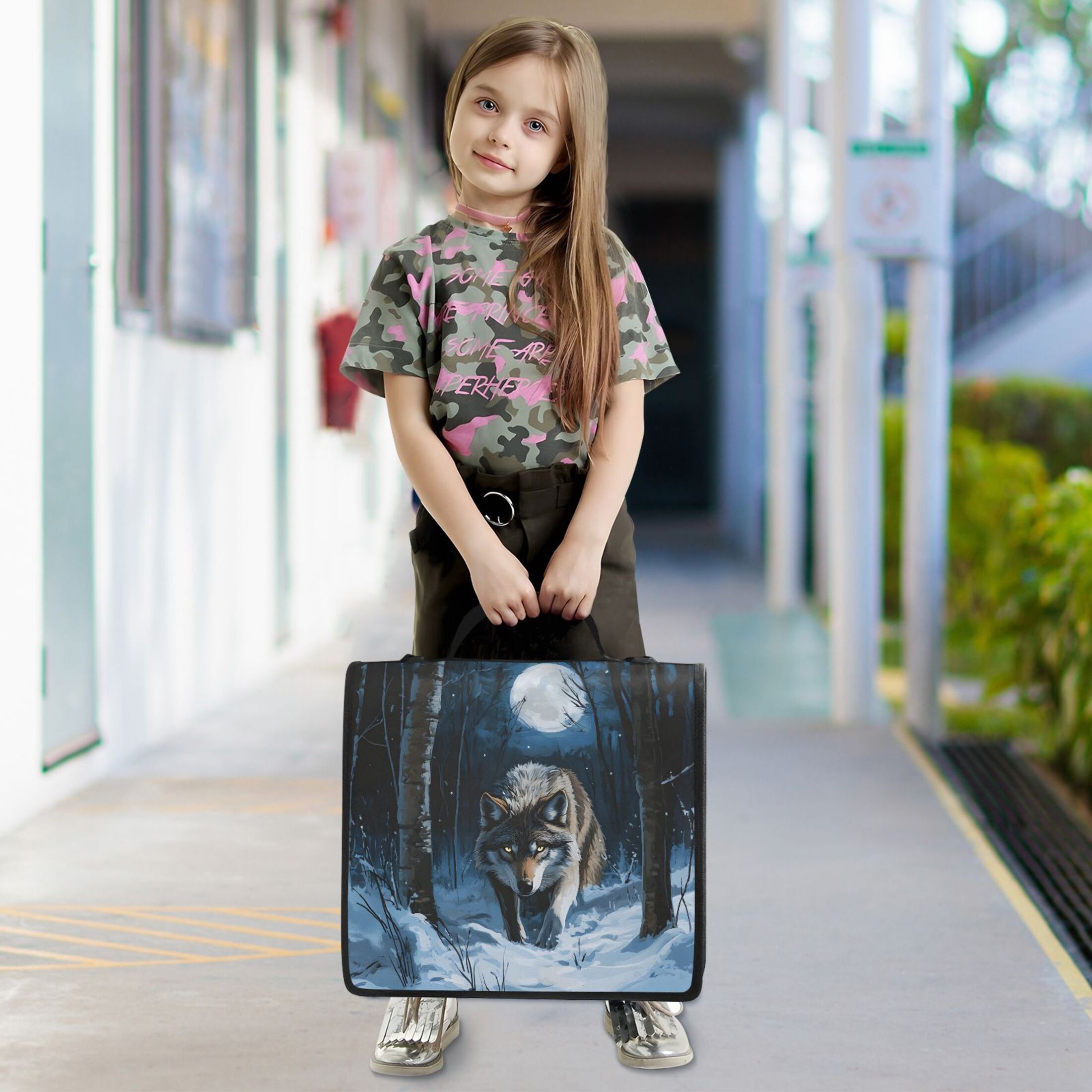 3 Ring Zipper Binder with Shoulder Strap Waterproof Trapper Keeper 2 Inch D-Ring 500 Sheets Capacity Forest Wolf Moon