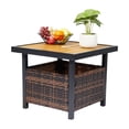 thumbnail image 3 of Zimtown Wood Coffee Table for Patio and Garden, Wicker Side Table for Poolside and Beach with Umbrella Hole, Outdoor Table with Wicker and Wood, 3 of 8