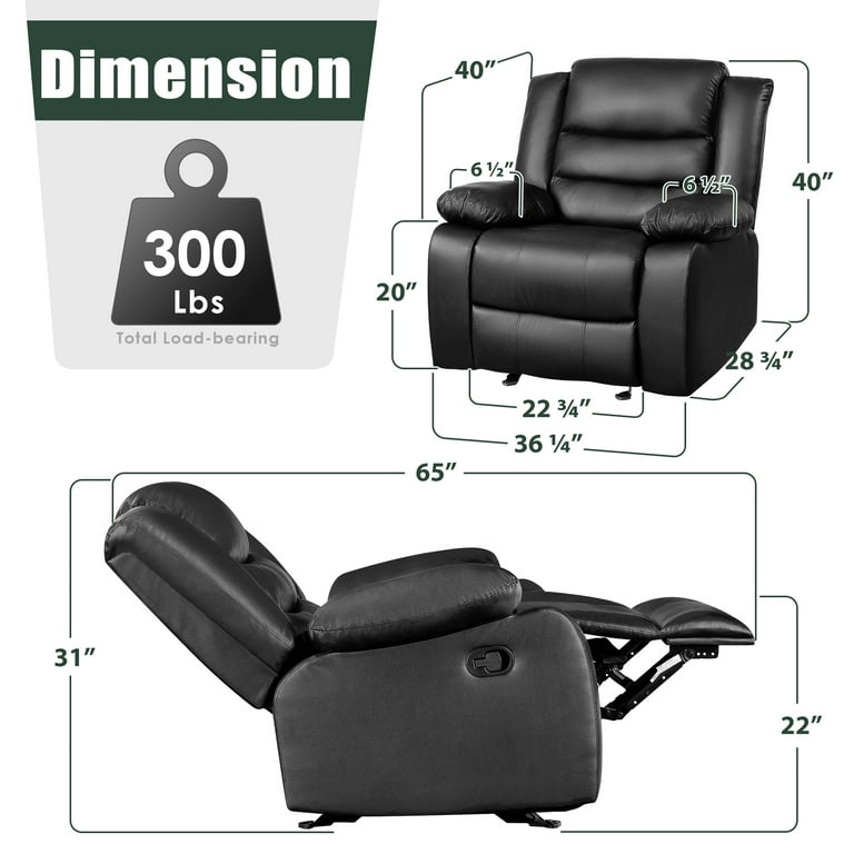 TrumanPick Manual Recliner Glider, Black Faux Leather photo 5