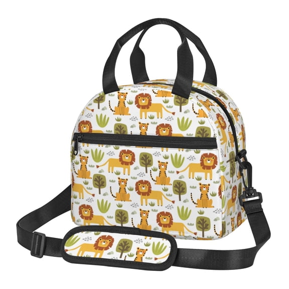 Xecao Tiger Lion Print Insulated Lunch Box, Lunch Cags Lunch Bag Featuring An Adjustable Shoulder Strap