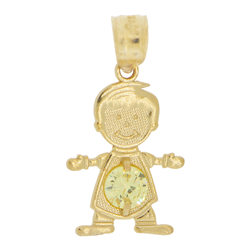 14k Yellow Gold, Small Boy Pendant Charm Yellow November Created CZ