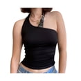 thumbnail image 6 of Seyurigaoka Women One Shoulder Bodycon Tank Tops, Summer Beach Solid Color Halter Neck Cropped Vest, 6 of 9